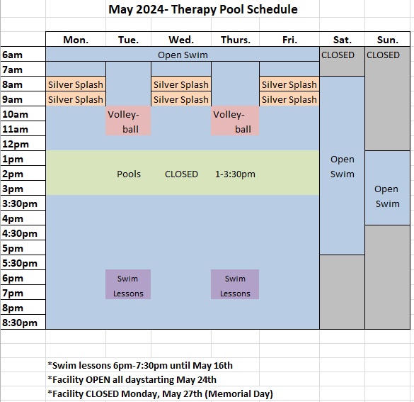May '24 therapy pool schedule