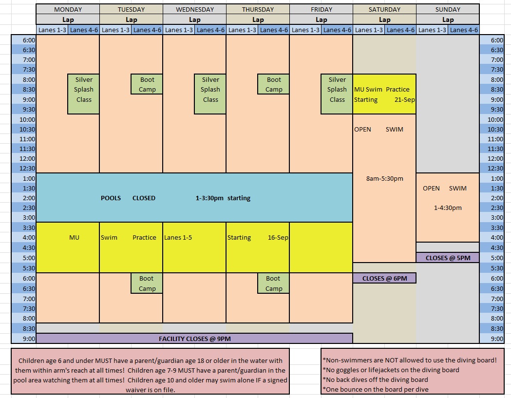 Sept '24 lap pool schedule