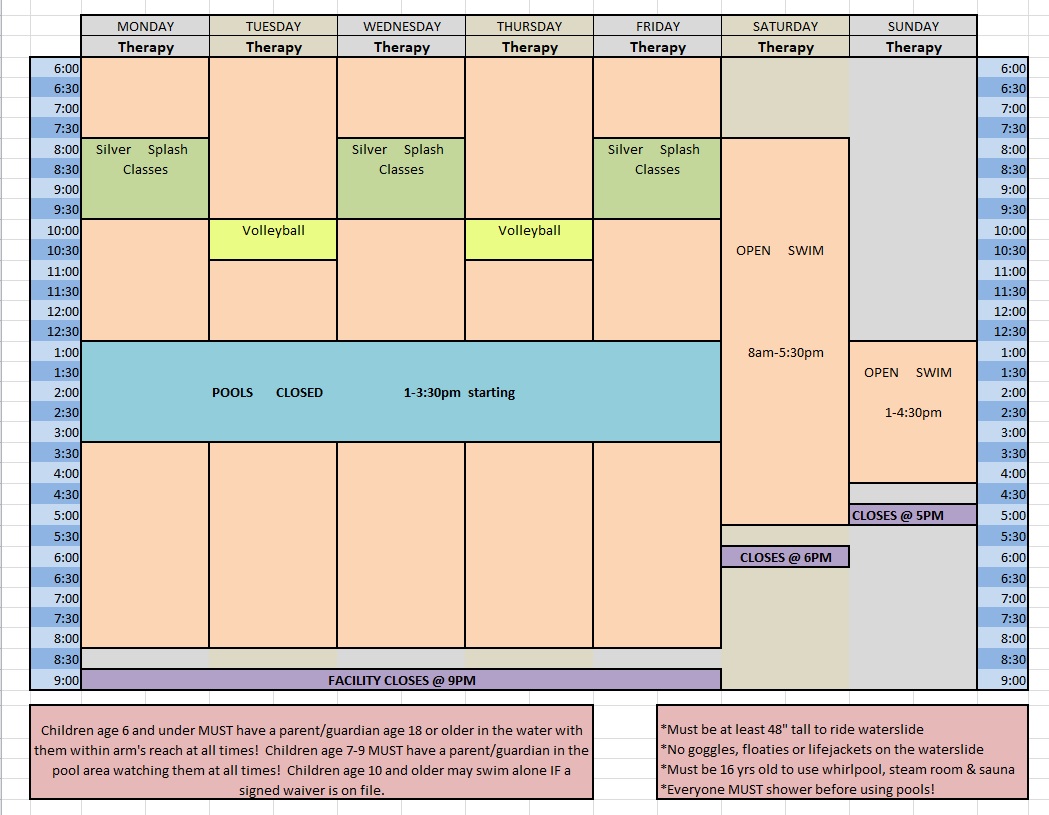 Sept '24 therapy pool schedule