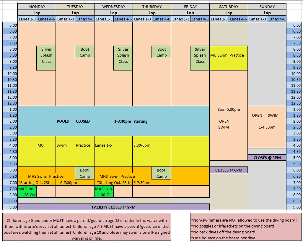 Oct '24 lap pool schedule