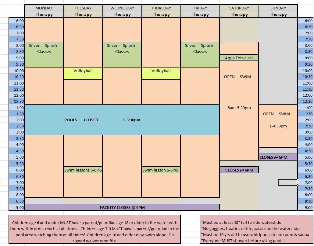 Feb '25 therapy pool schedule