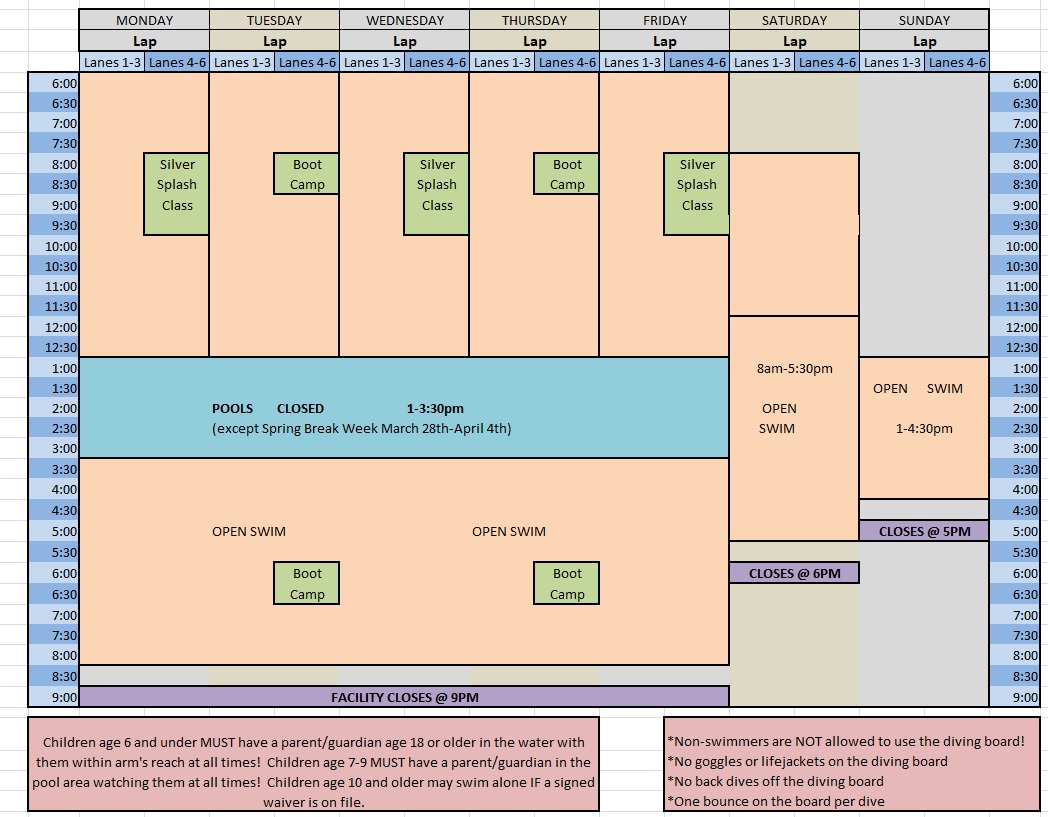 March '25 lap pool schedule