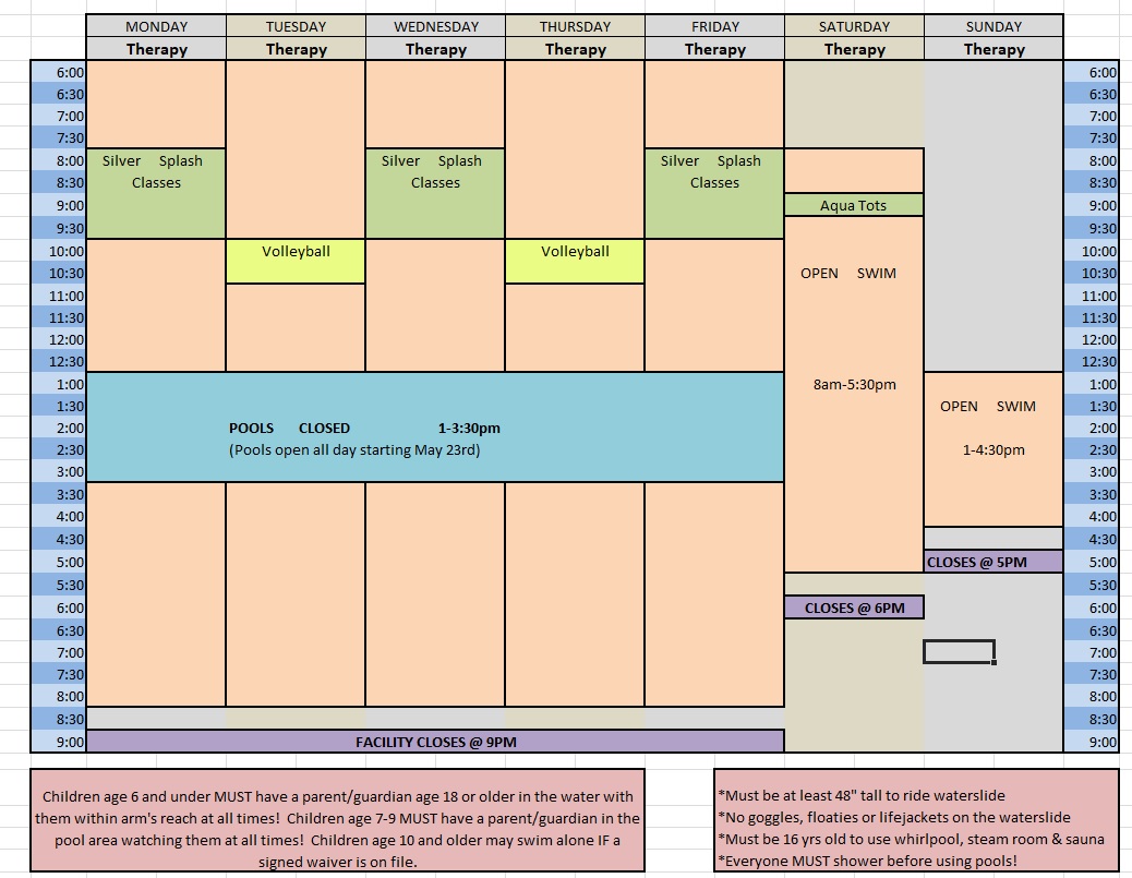 May '25 therapy pool schedule