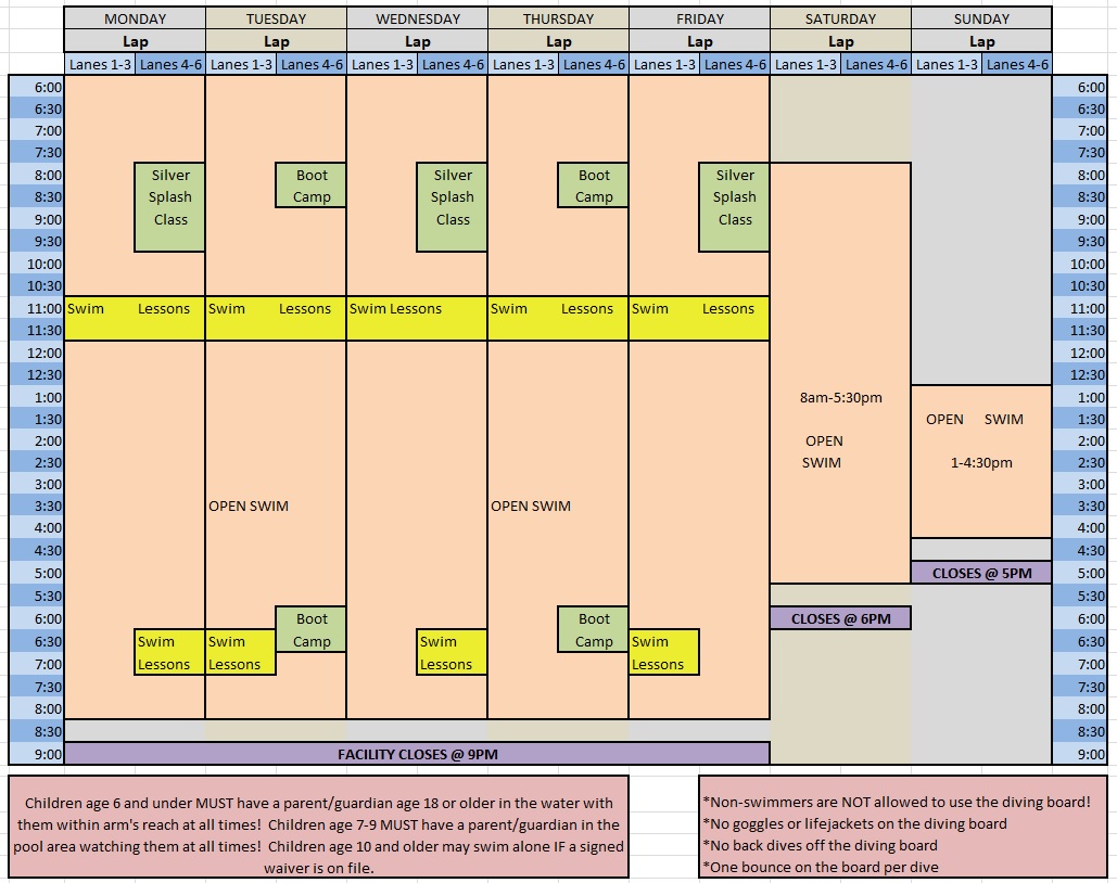 July '25 lap pool schedule